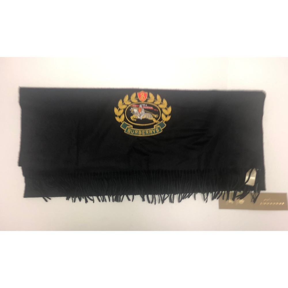 Burberry Stole Scarf Wrap Black Embroidered Crest 100% Cashmere Scotland NEW - Picture 6 of 11